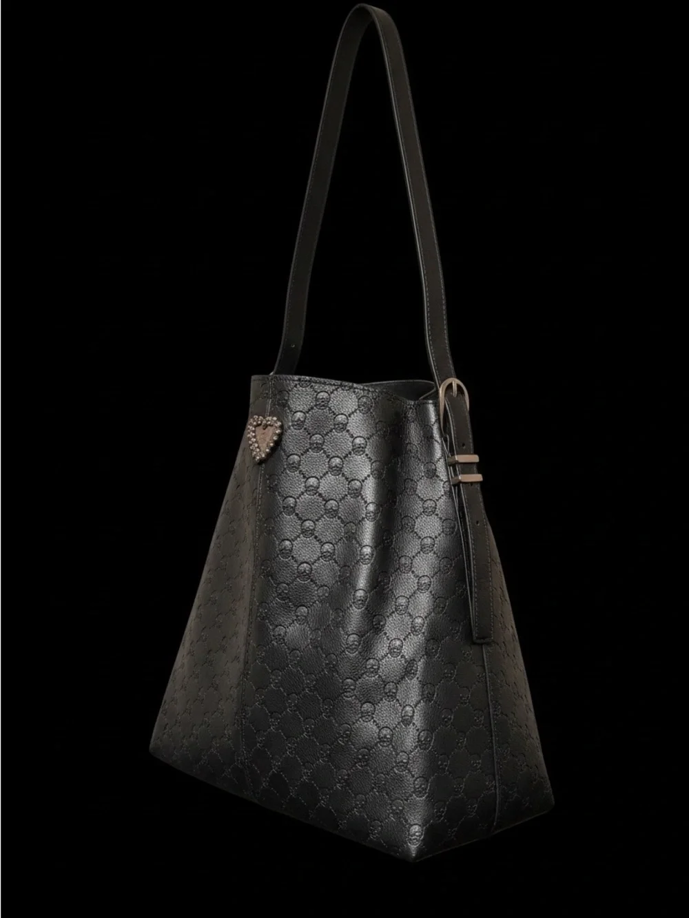 Large Betsey Johnson Black Tote with Heart Accent/ skull detail!